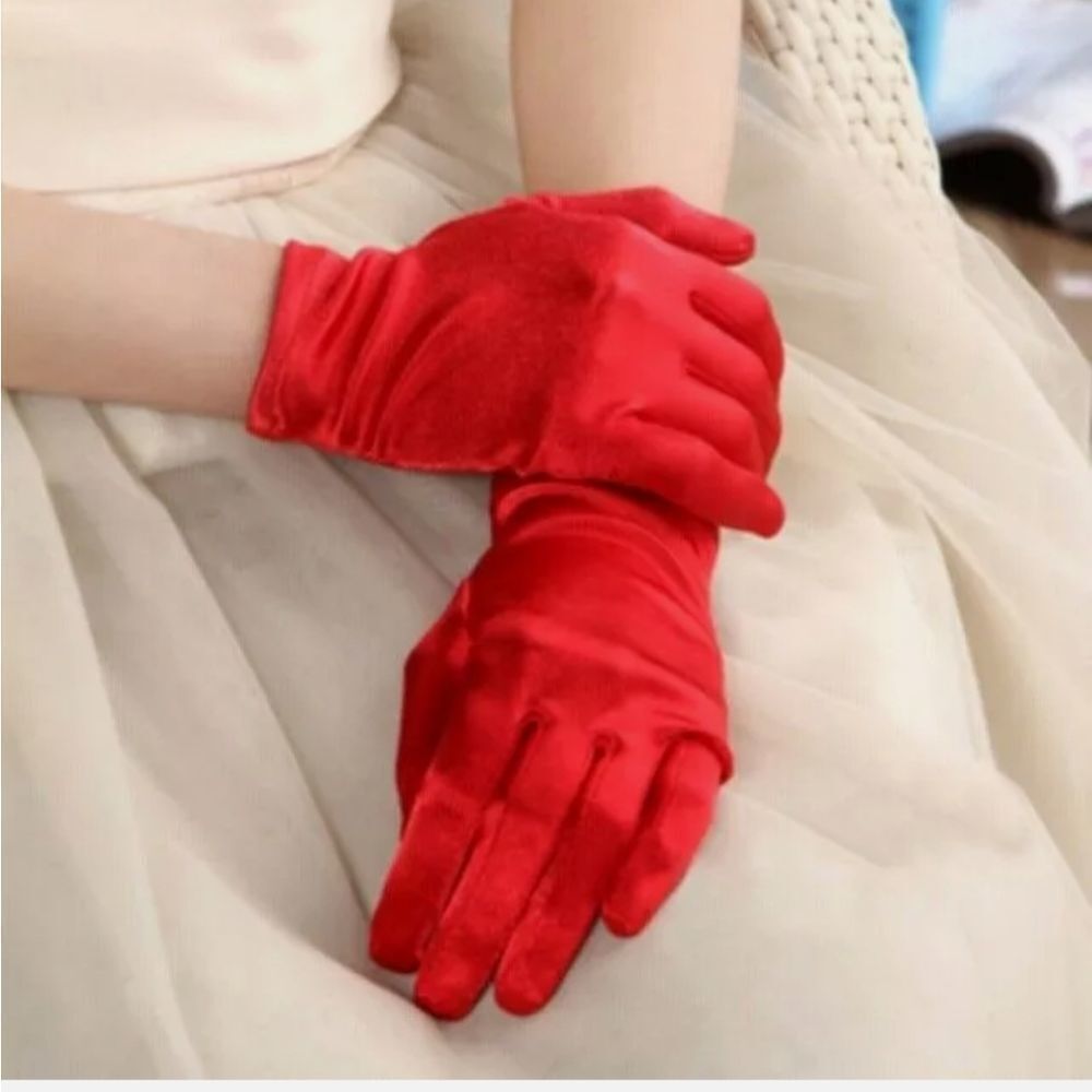 Women Short Wrist Gloves Smooth Satin Party Dress Prom Evening Wedding